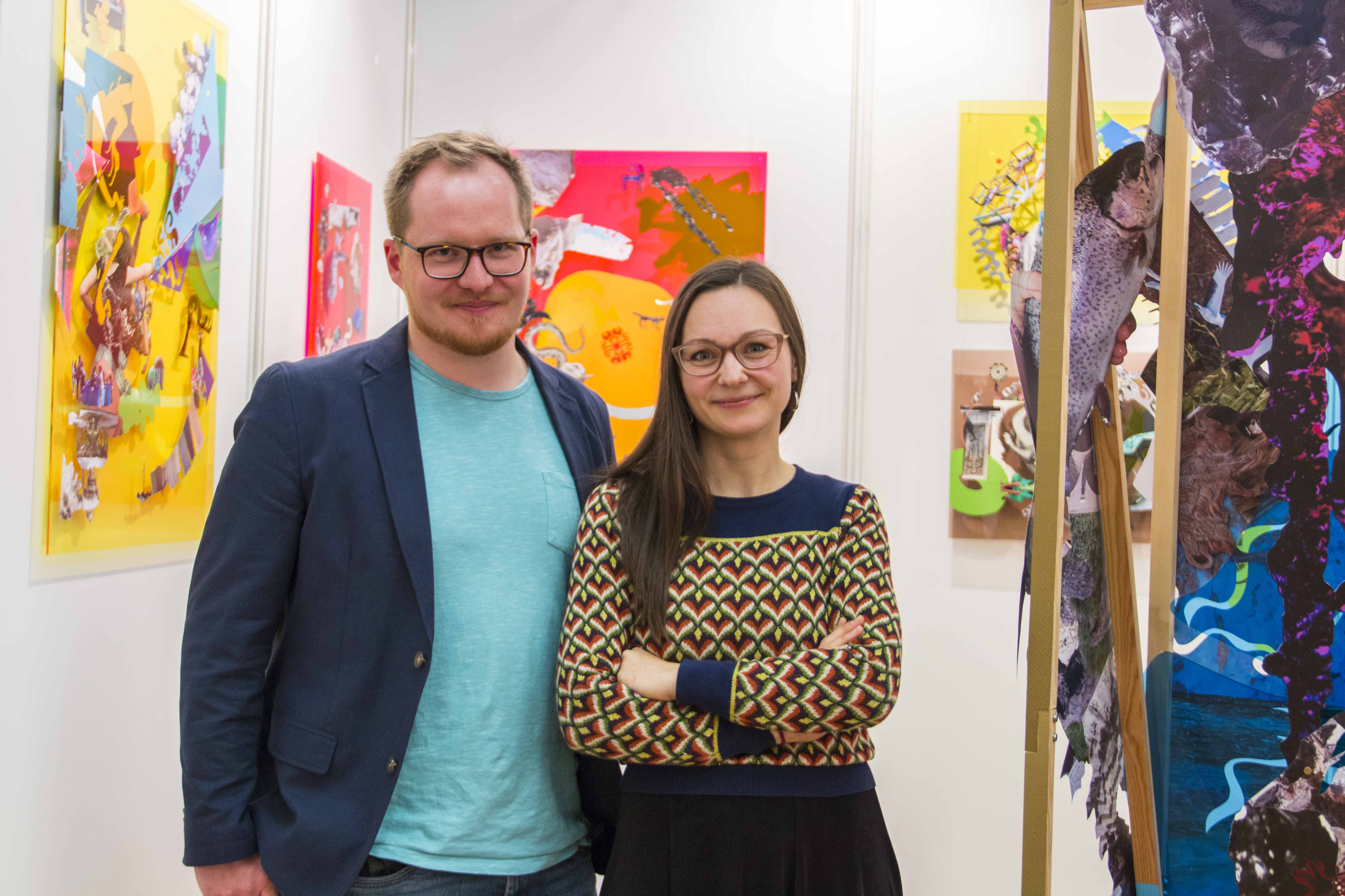 Künstlerpaar Thomas und Wiebke Kirchner an ihrem Stand auf der HAL ART Kunstmesse / Halle / 2019